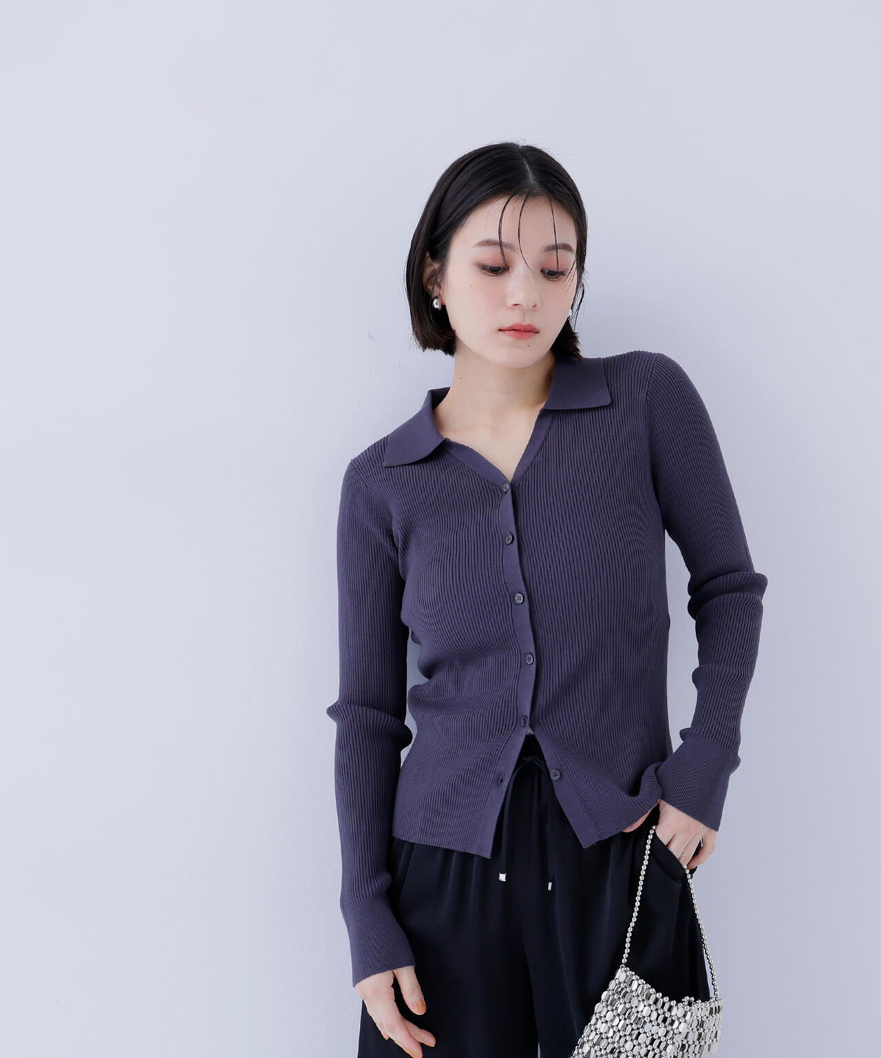 WEB限定カラー：オレンジ】襟付Vネックリブニット | NATURAL BEAUTY