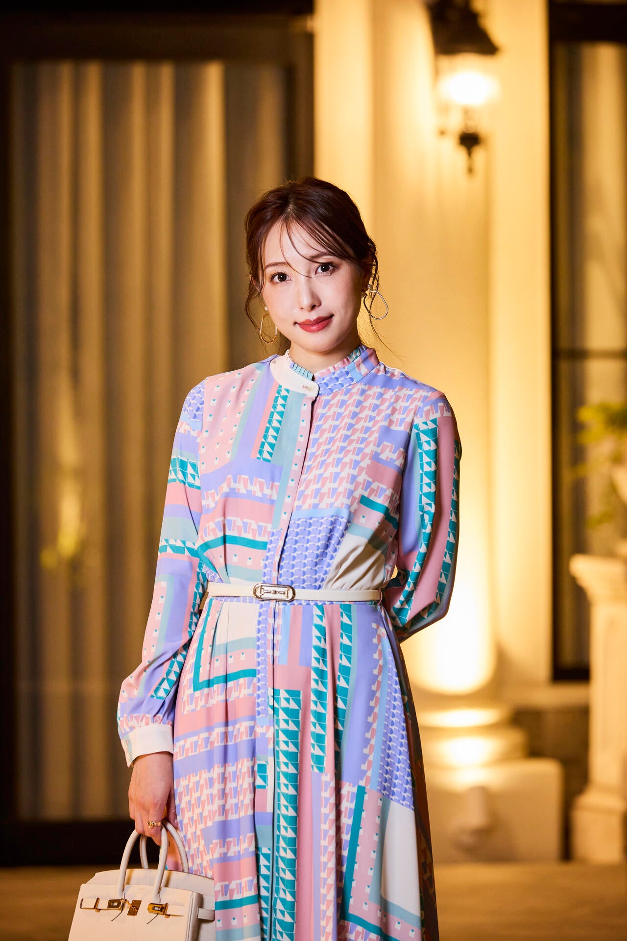 冨張愛コラボ] ジオメトリックブロックプリントワンピース