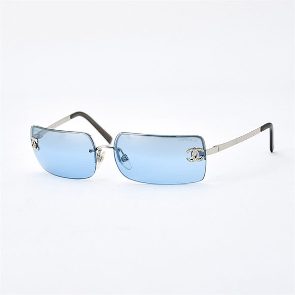 CHANEL ココマーク サングラス 62□15 120 シルバー ブルー メタル
