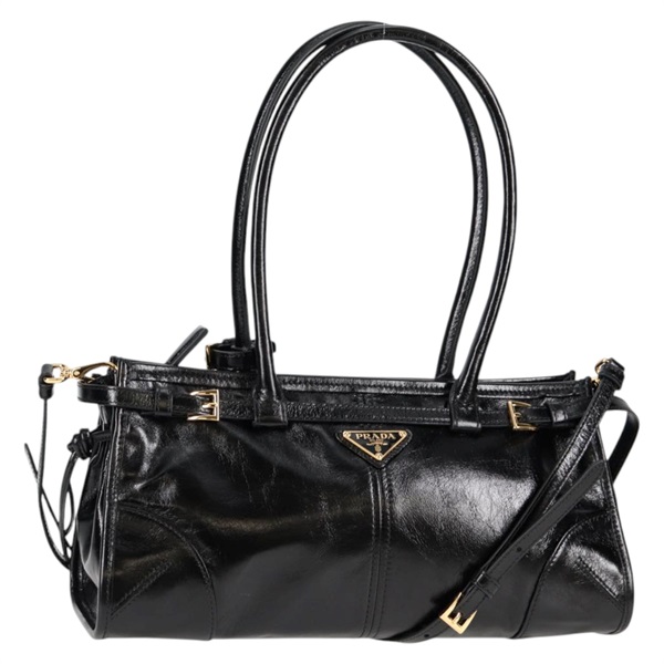 PRADA ボニーミディアム トートバッグ ブラック ゴールド レザー