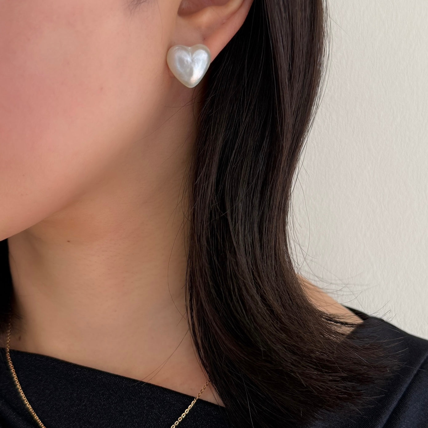 K18ハート型マベパールピアス(ヨコ)