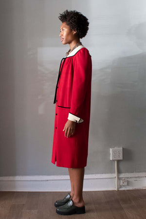 Valentino Boutique Red, White, and Black Color Block Coat Dress