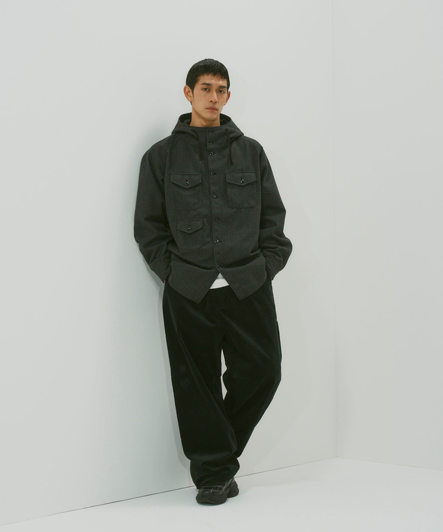 TWEED KNIT HOODED SHIRT