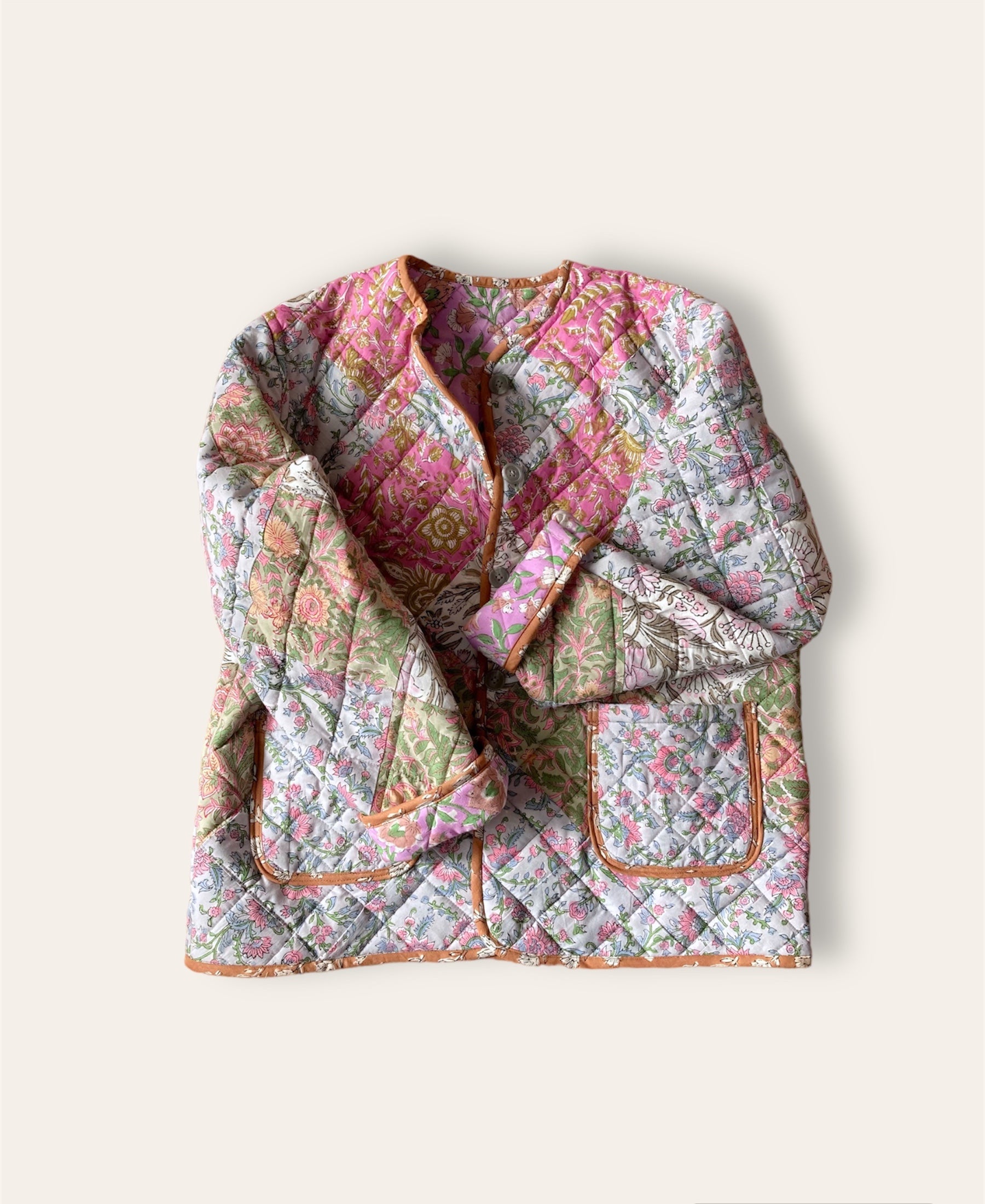 ハンドブロックプリント パッチワーク 中綿 キルティング ジャケット