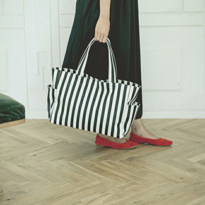 サイドポケ付きトートバッグLサイズ（ストライプ）B4サイズ | もりのが