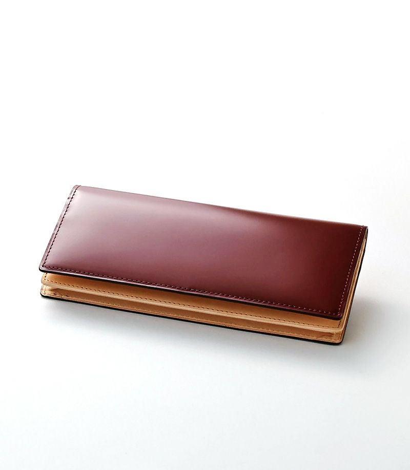ファスナー付通しマチ長財布｜コードバン＆ベジタブルタンニンレザー