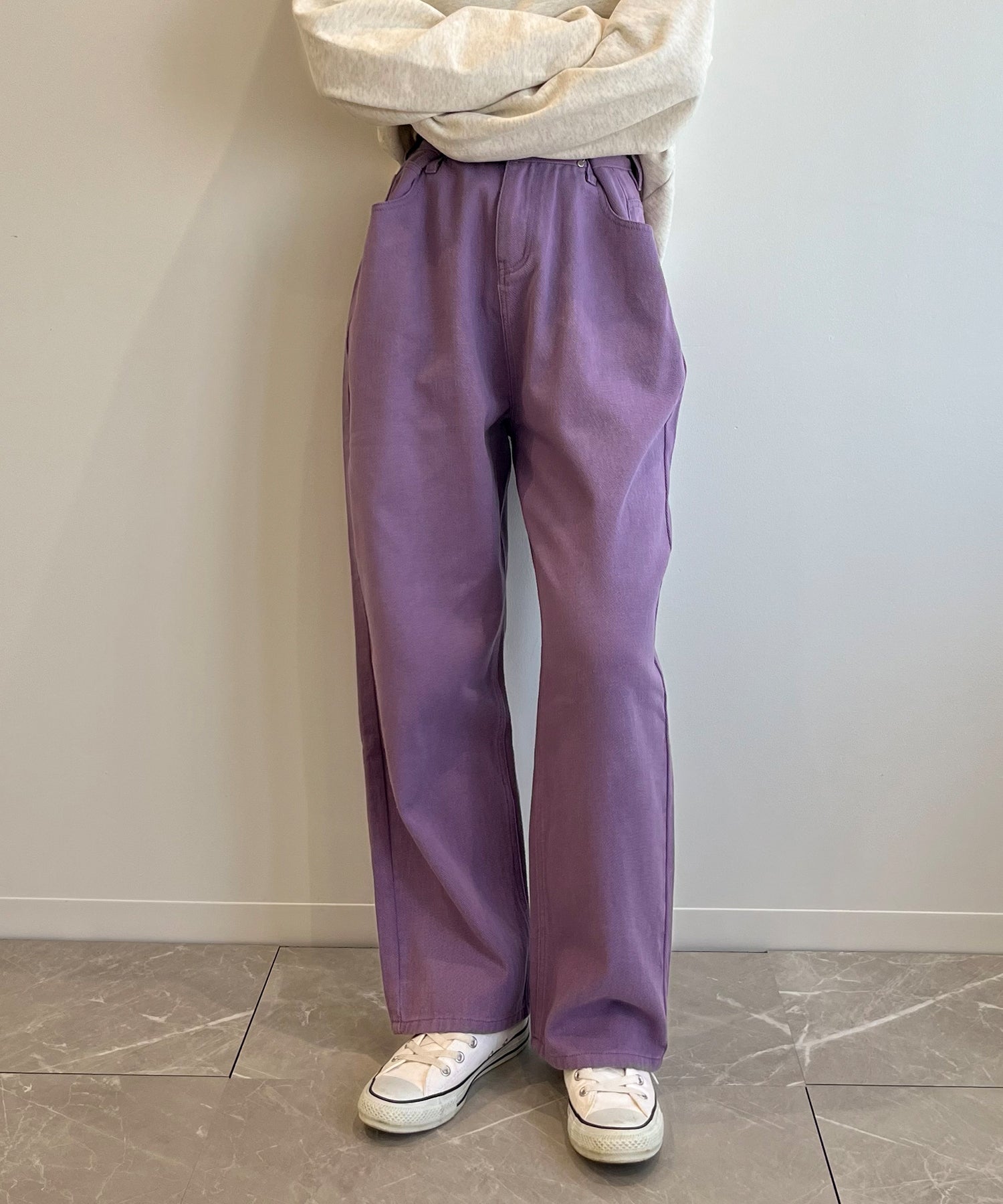 2WAYデザインジーンズデニム深めのウエストタックハイウエストデニム