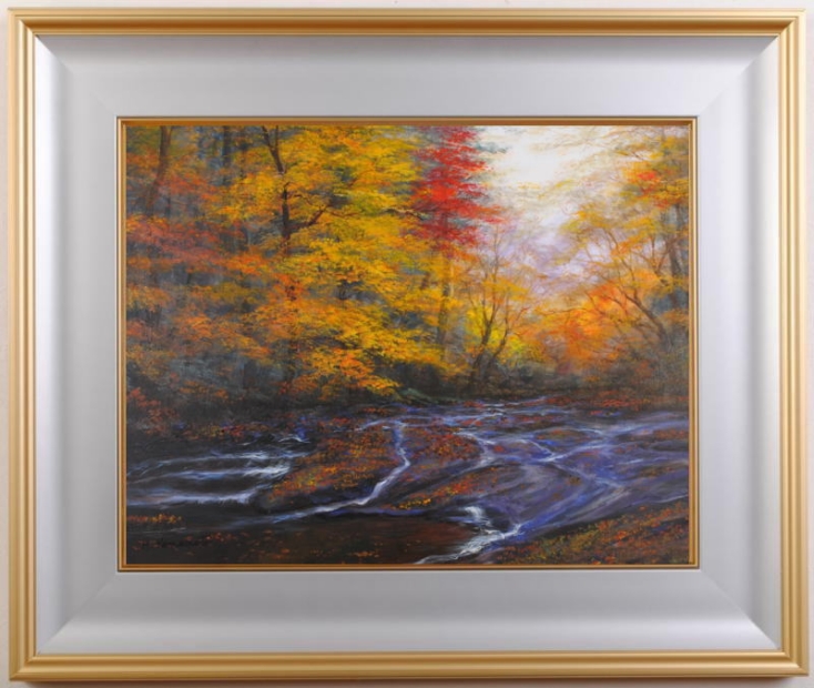 油絵の絵画で熊本の菊池渓谷の風景を描いた山本裕之の油絵「秋彩」をご購入
