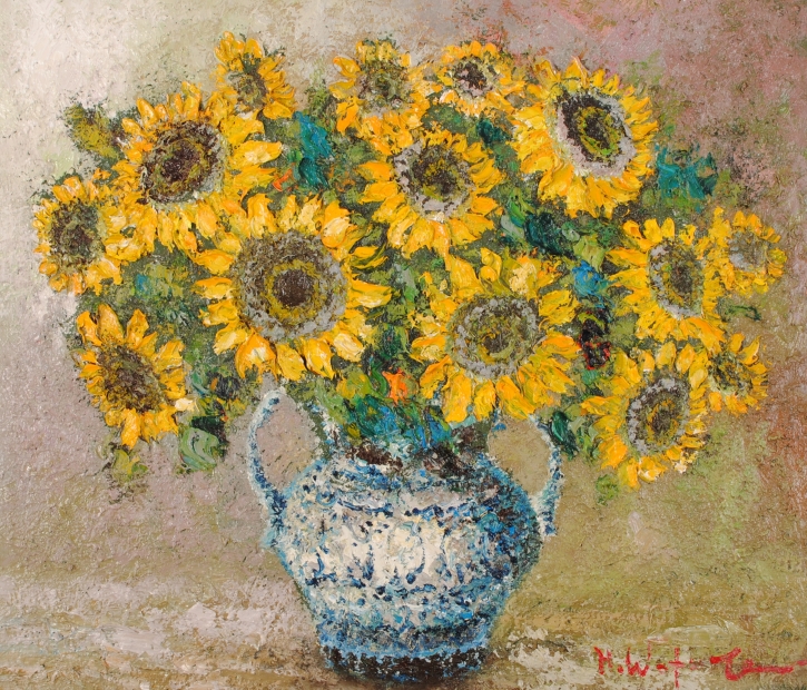 油絵の絵画で渡部ひできが描いた花の絵の油絵「向日葵」を購入