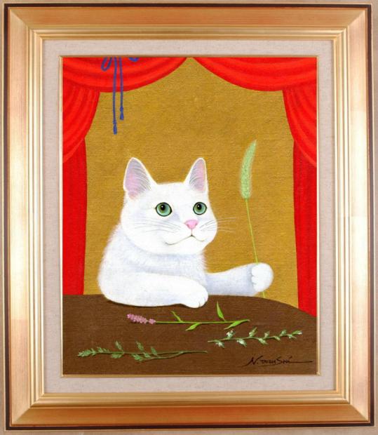 猫の絵画を油絵で描いた高橋伸子の猫の絵「正解」をご購入