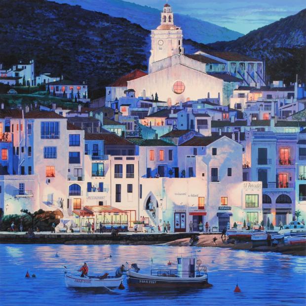 笹倉鉄平がシルクスクリーンの版画で制作したスペインの風景画の絵画