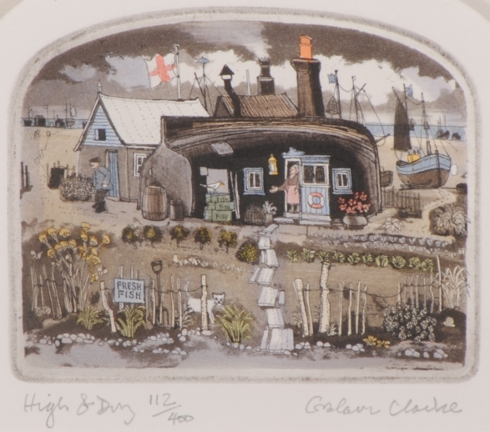 銅版画でグラハム・クラークが制作した絵画「陸に上げて」をご購入