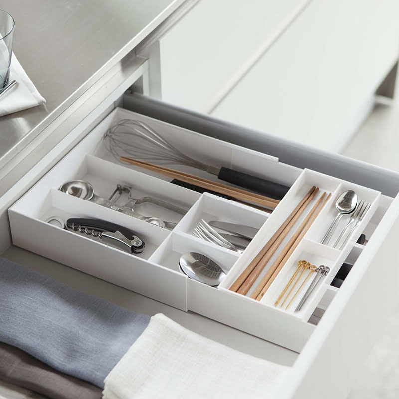 伸縮&スライド カトラリートレー Plate(プレート) ホワイト