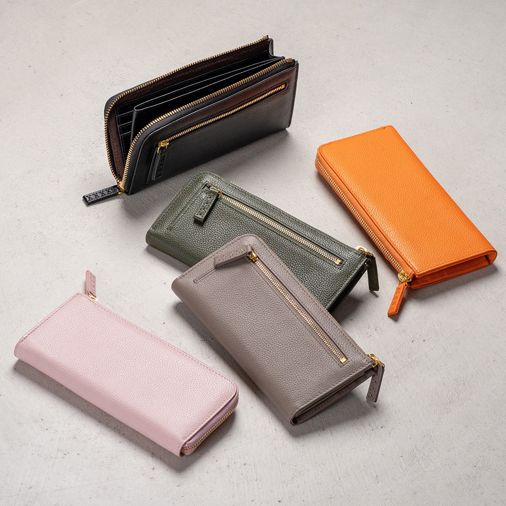 牛革 シュリンクレザー スキミング防止 YKK L字ファスナー長財布