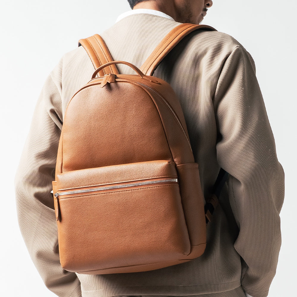 シュリンクレザー ダブルジッパー バックパック 牛本革リュック