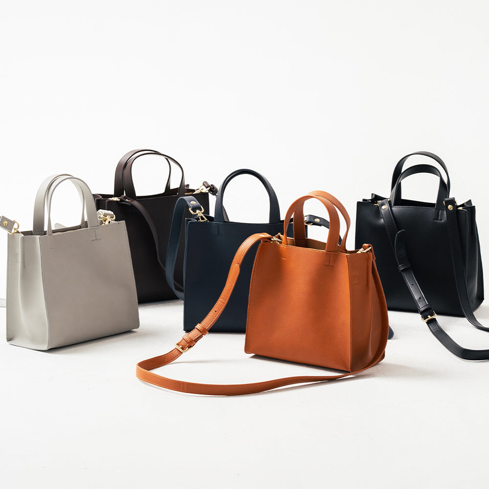 PUレザー スクエア 高見え ショルダーベルト付き ミニ トート