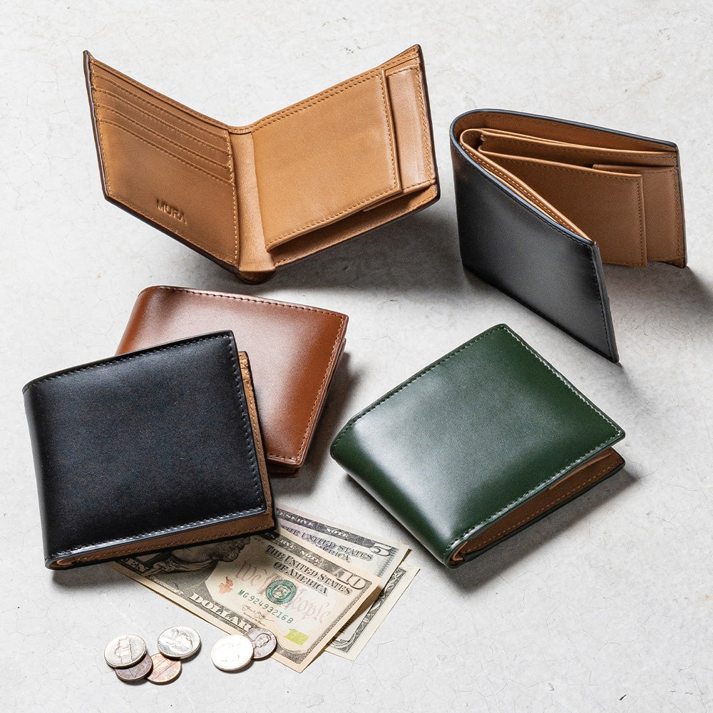 コードバン調 牛本革 フルグレイン スムースレザー ボックス型コイン