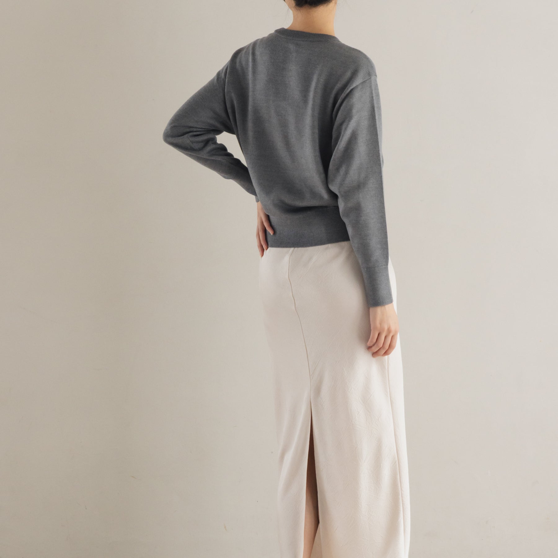 起毛シルクニット クルーネックプルオーバー, ミディアムグレー