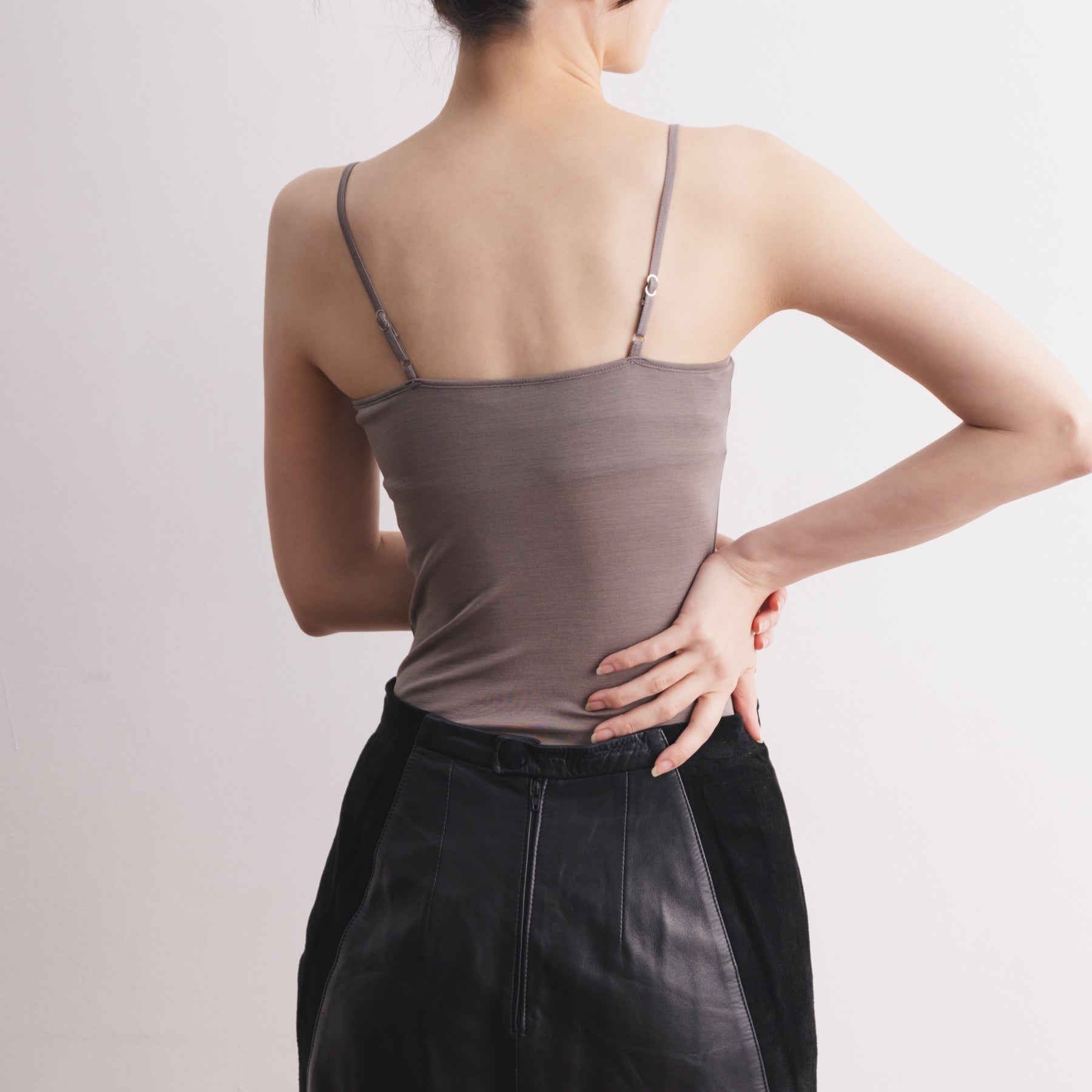 シルク100%ベアキャミソール, カップ付き, トープ／ベアトップ型