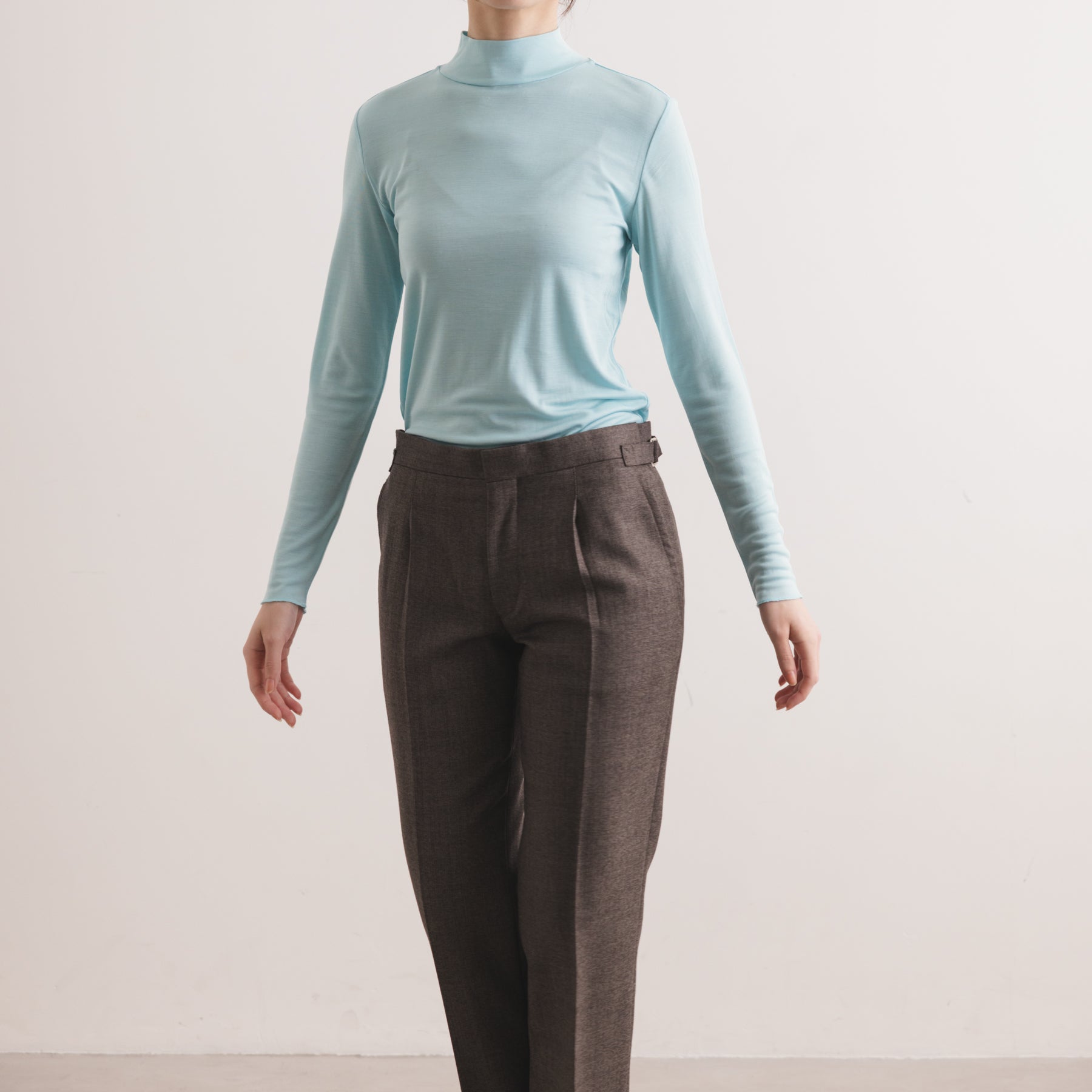シルク100%ハイネックカットソー, ミント／タートルネック