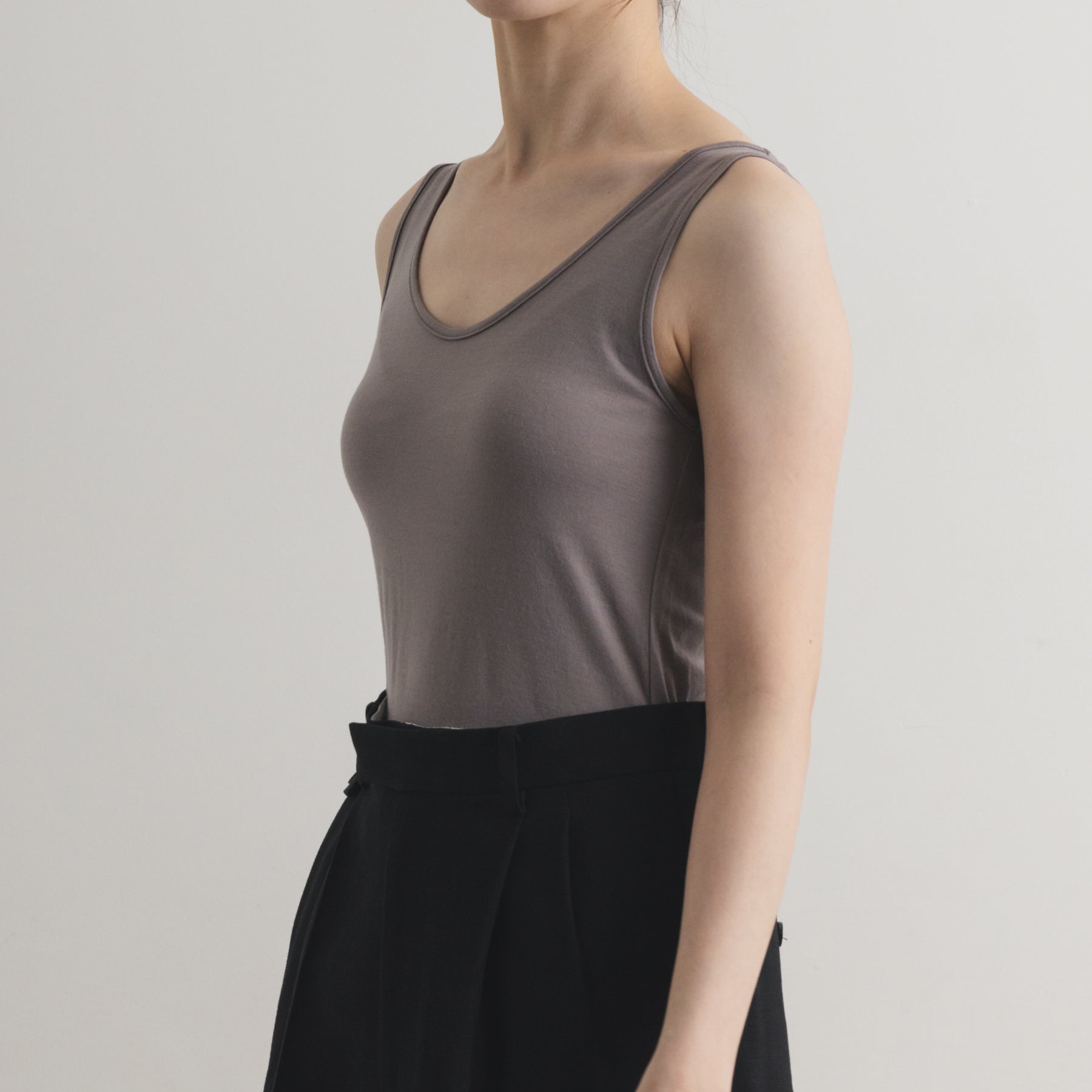 メリノウール100%天竺 タンクトップ, カップなし, トープ