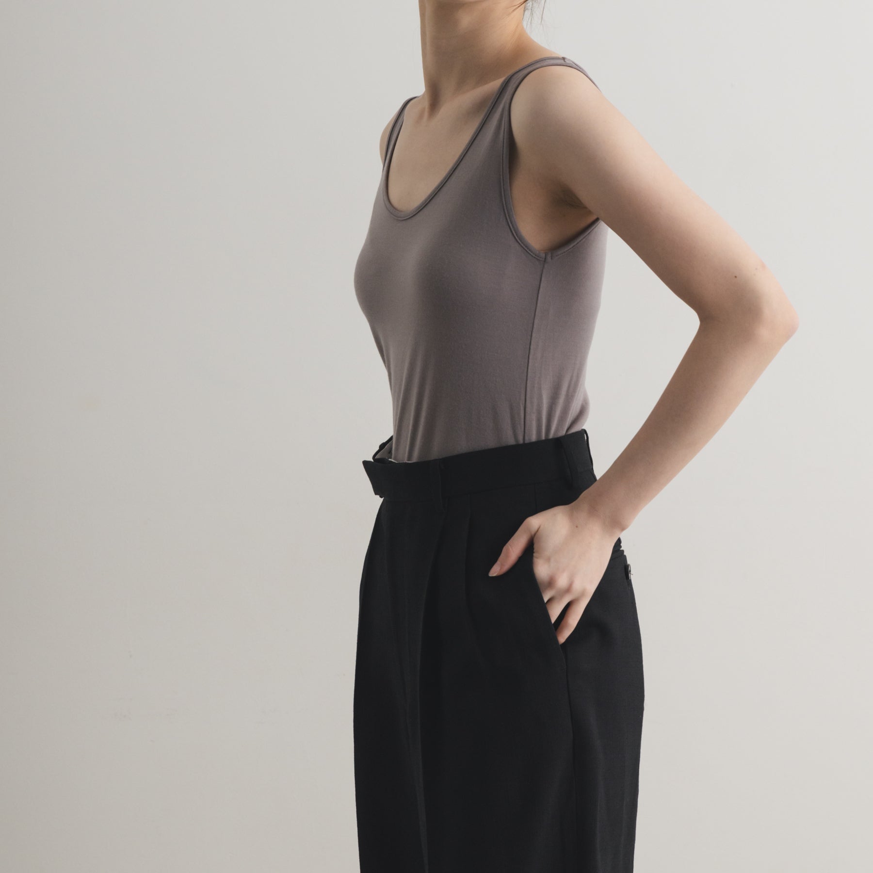 メリノウール100%天竺 タンクトップ, カップなし, トープ