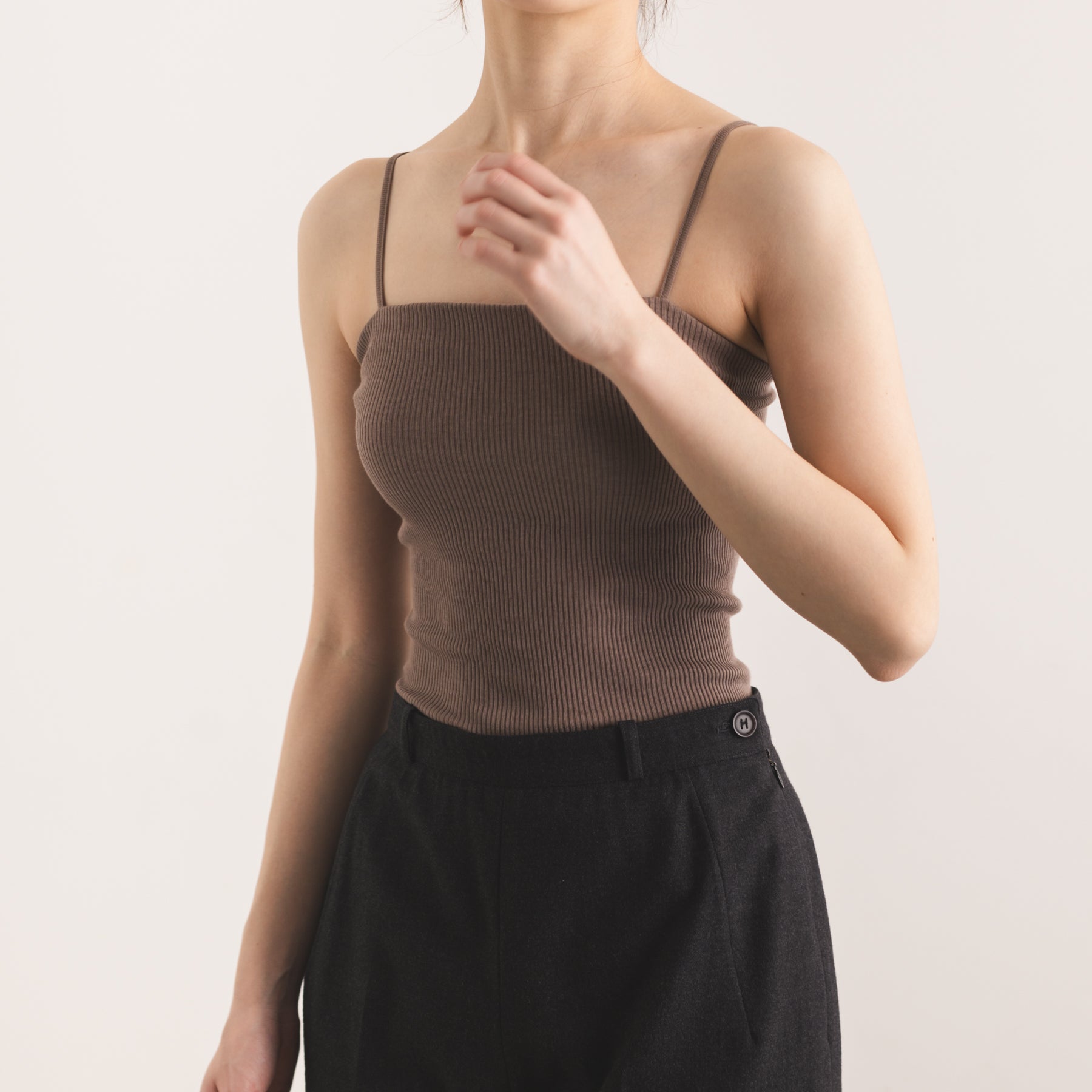 コットンシルクリブ ベアトップキャミソール, カップ付き, スモーキー