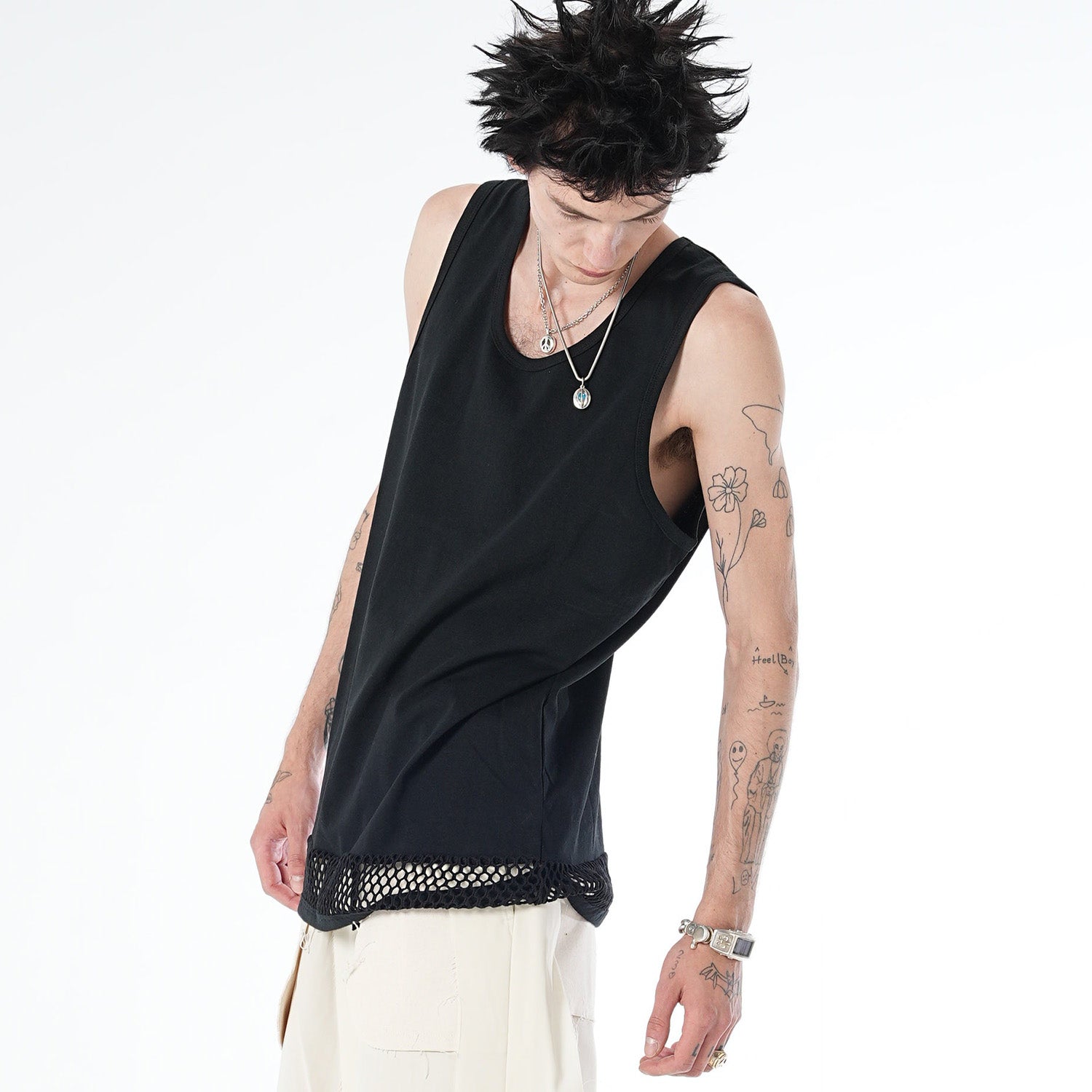 MUZE TURQUOISE LABEL - HEM MESH TANK TOP(BLACK) ミューズ タンク