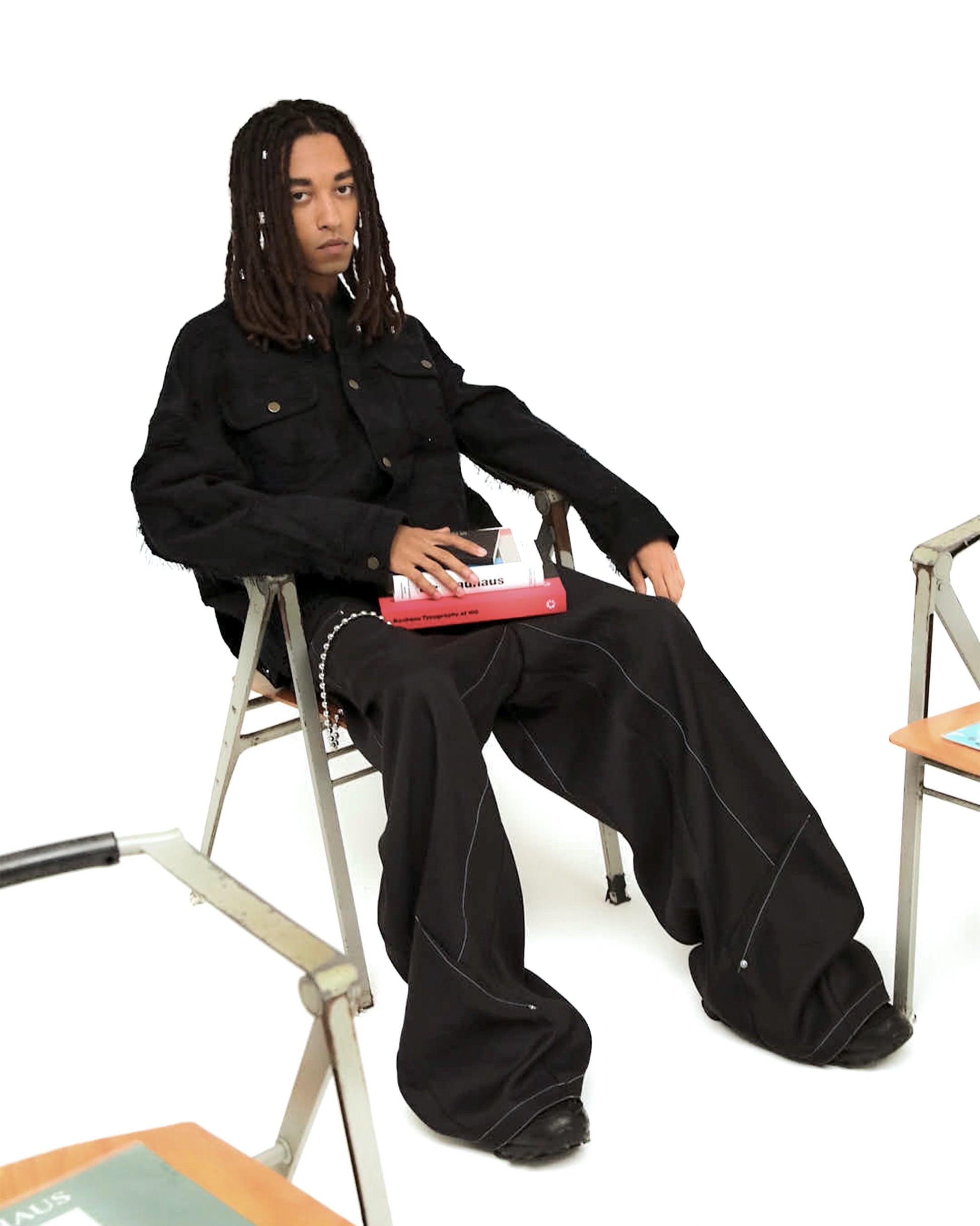 MUZE TURQUOISE LBEL ×MINUS -【CUT JACQUARD HEM SLIT JACKET(BLACK