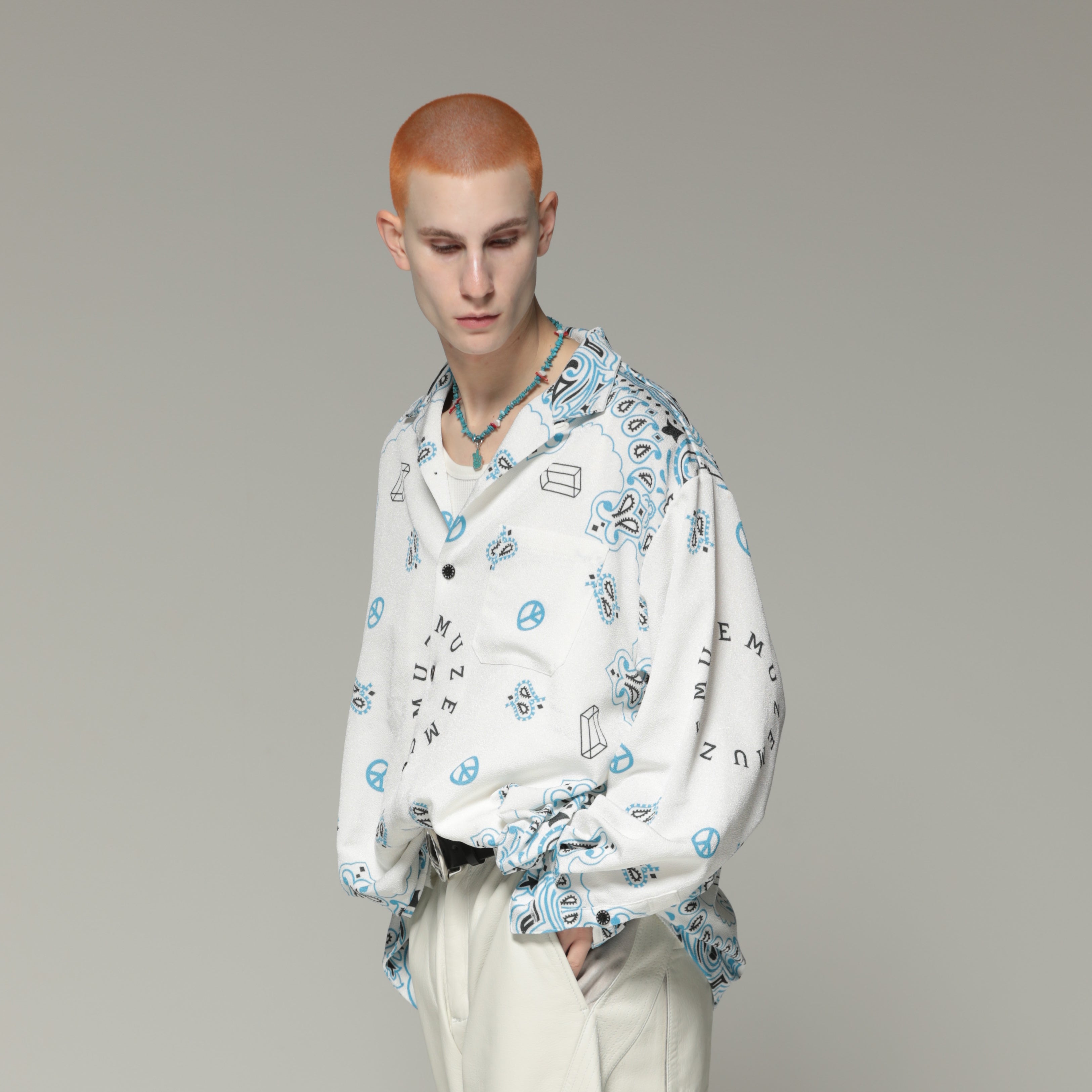 MUZE TURQUOISE LABEL - PAISLEY LS SHIRT(WHITE) ミューズ 2023年春夏