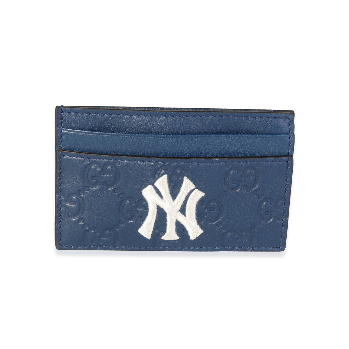 Gucci Navy Guccissima Leather NY Yankee Card Holder | myGemma