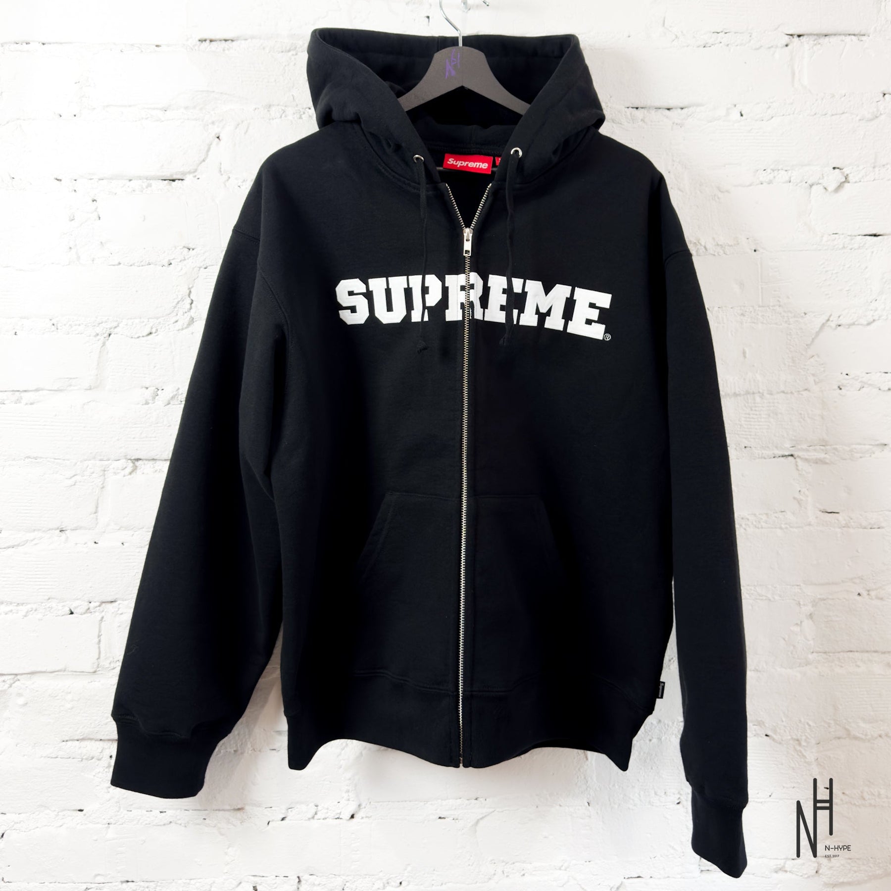 Supreme Collegiate Applique Zip Up Hooded Sweatshirt Black | N-Hype