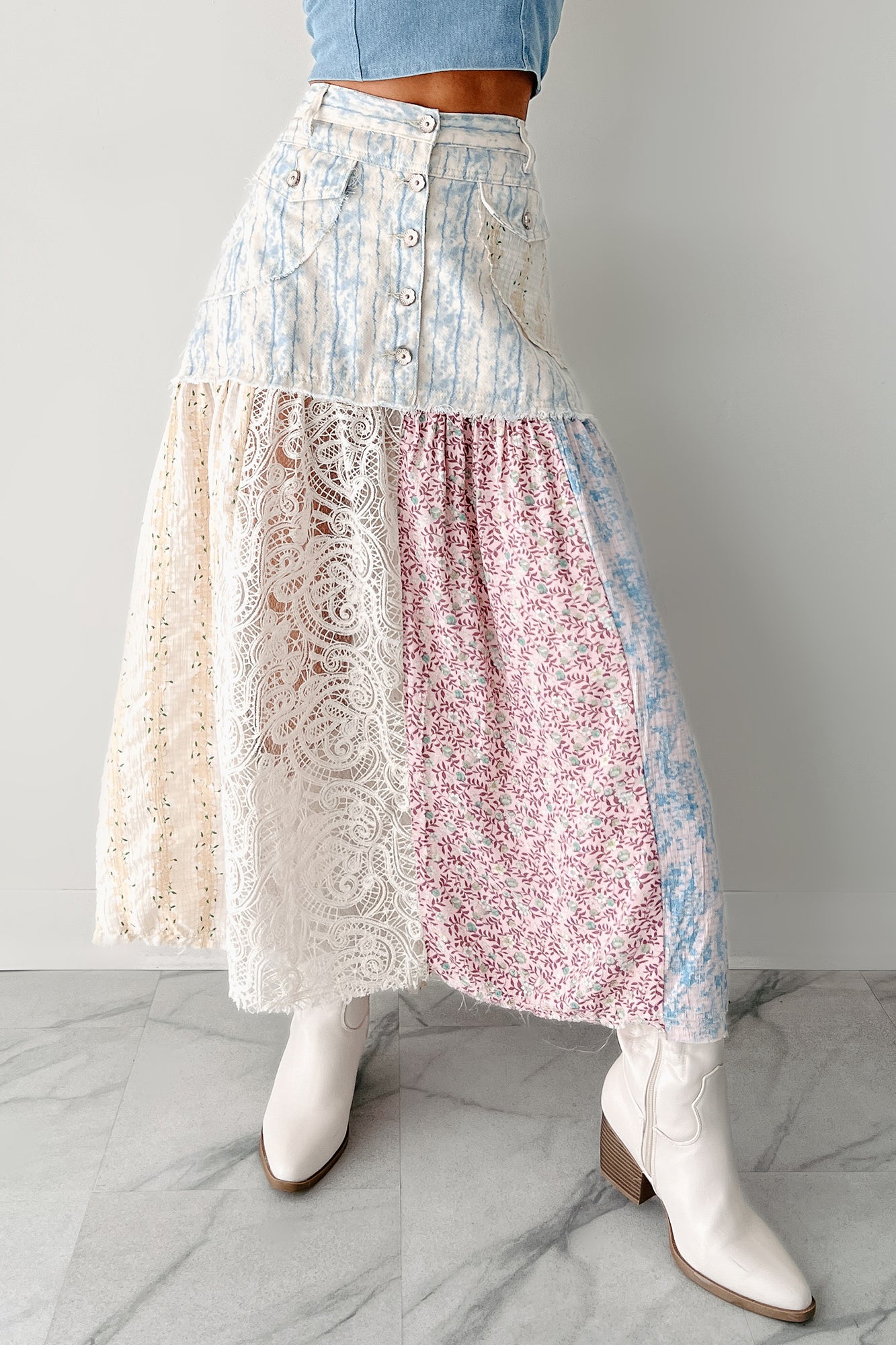 Moonlit Path Patchwork Maxi POL Skirt (Blue/Multi) · NanaMacs