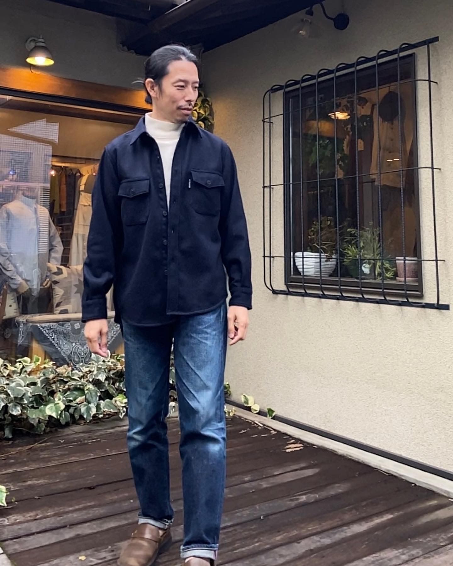 BLUE BLUE - ブラッシュドウールモッサ CPOシャツ / NAVY | NARO CLOTHING