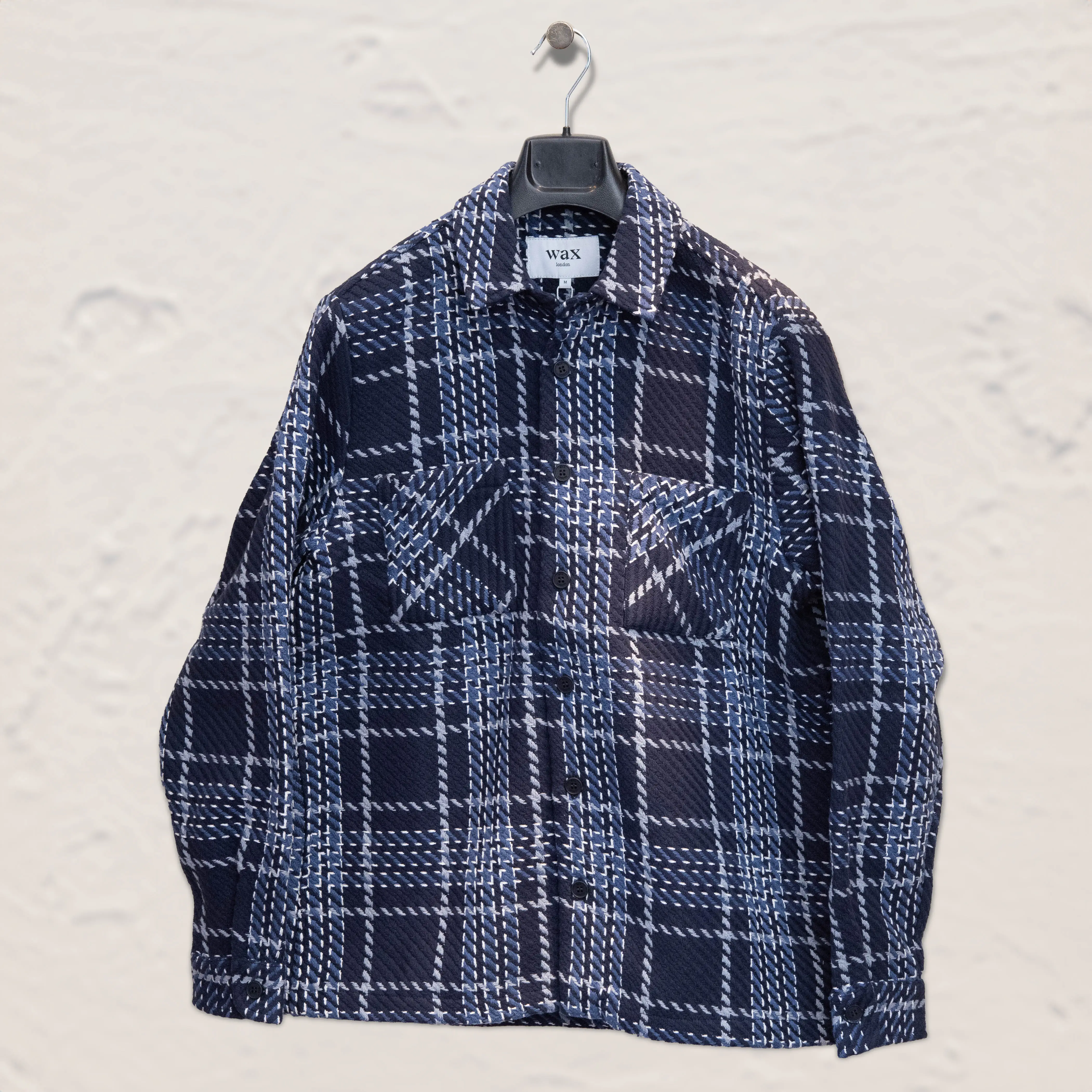Wax London WHITING オーバーシャツ WAVE CHECK ネイビーグレー