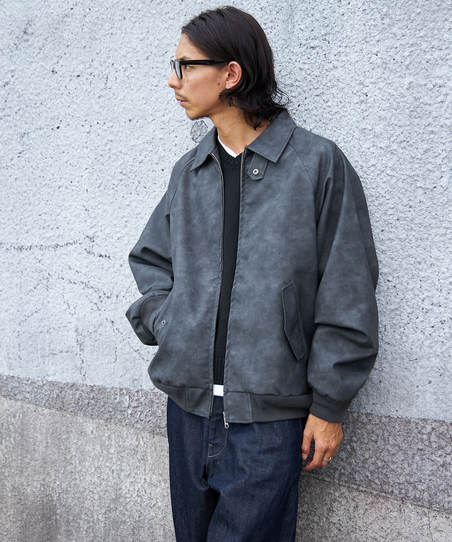 FFEIN(フェイン)】ヴィンテージライクフェイクレザージャケット