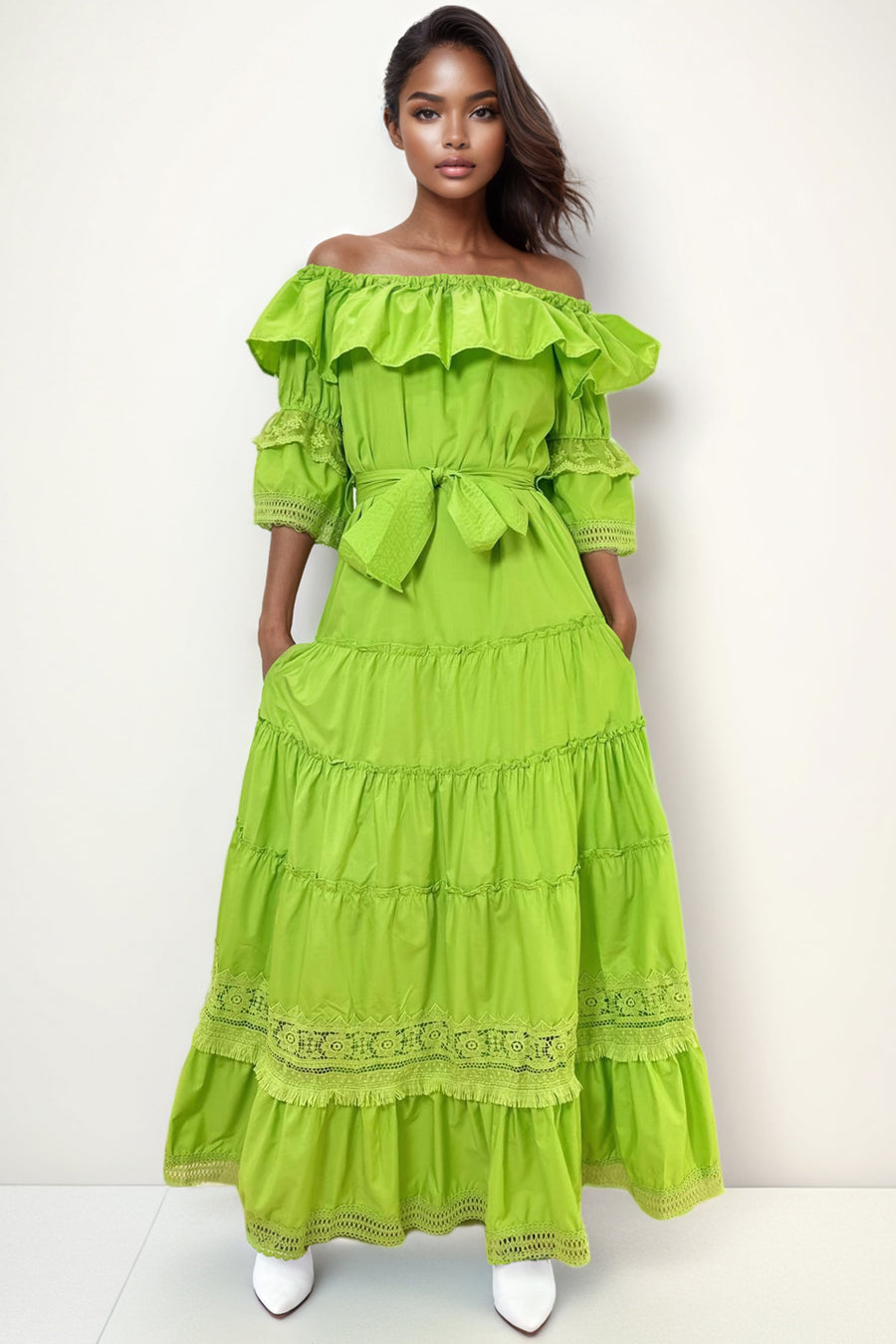 P102 TIERED COTTON DRESS (WHT, PINK, GRN) – N by Nancy