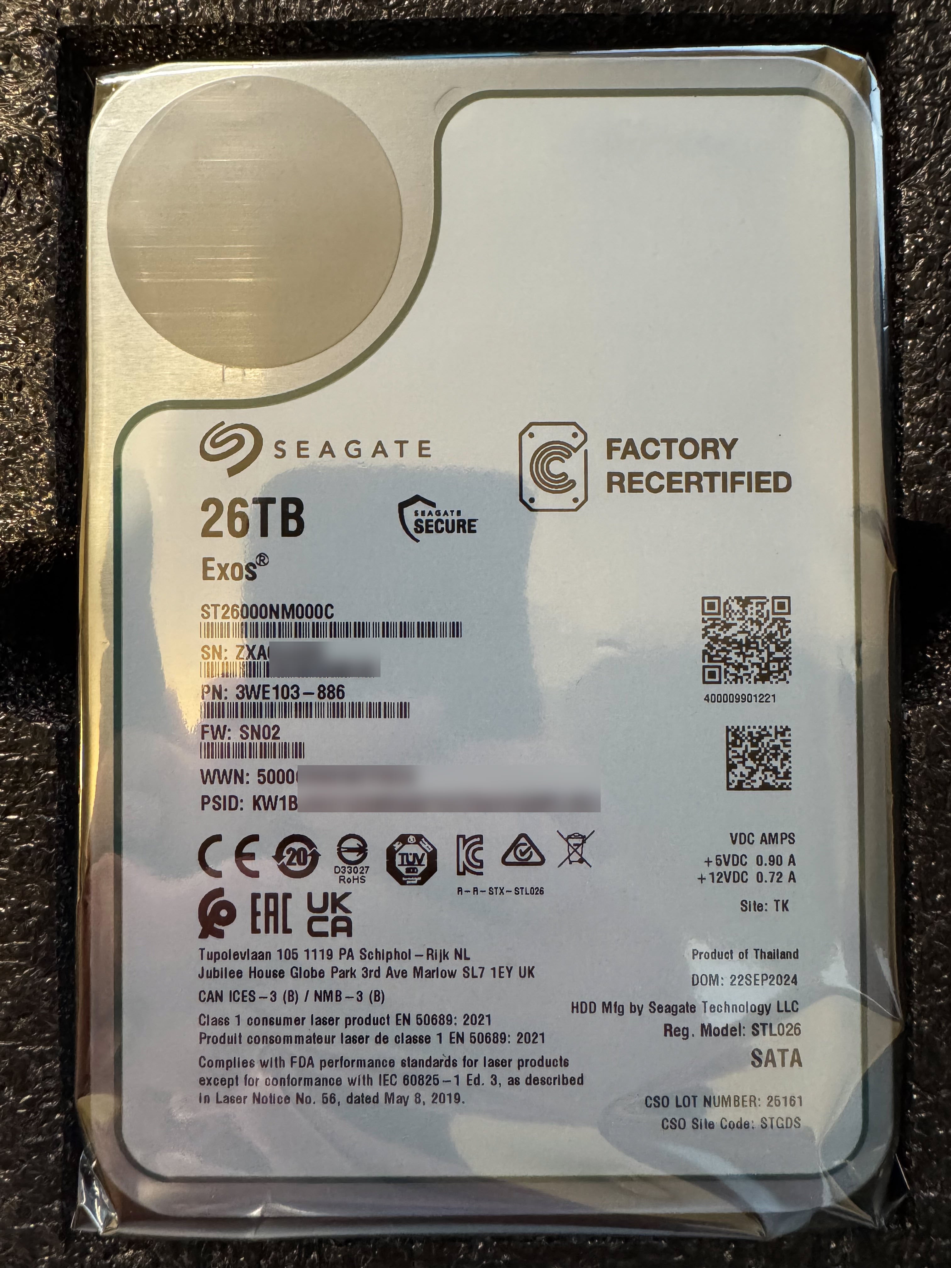 Recertified Seagate EXOS 26TB ST26000NM000C ENTERPRISE 3.5