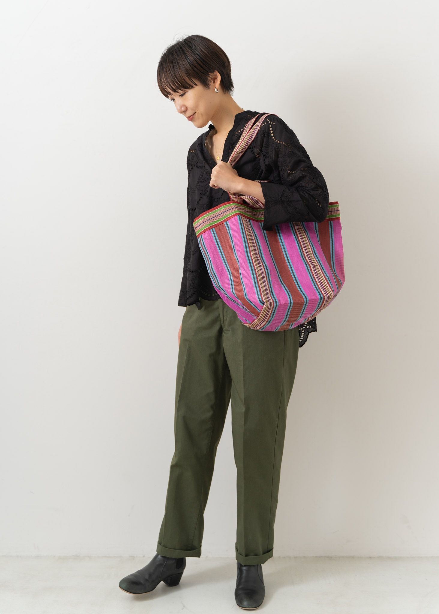 Multi Stripe Mesh Wide Tote Bag | Pasand by ne Quittez pas