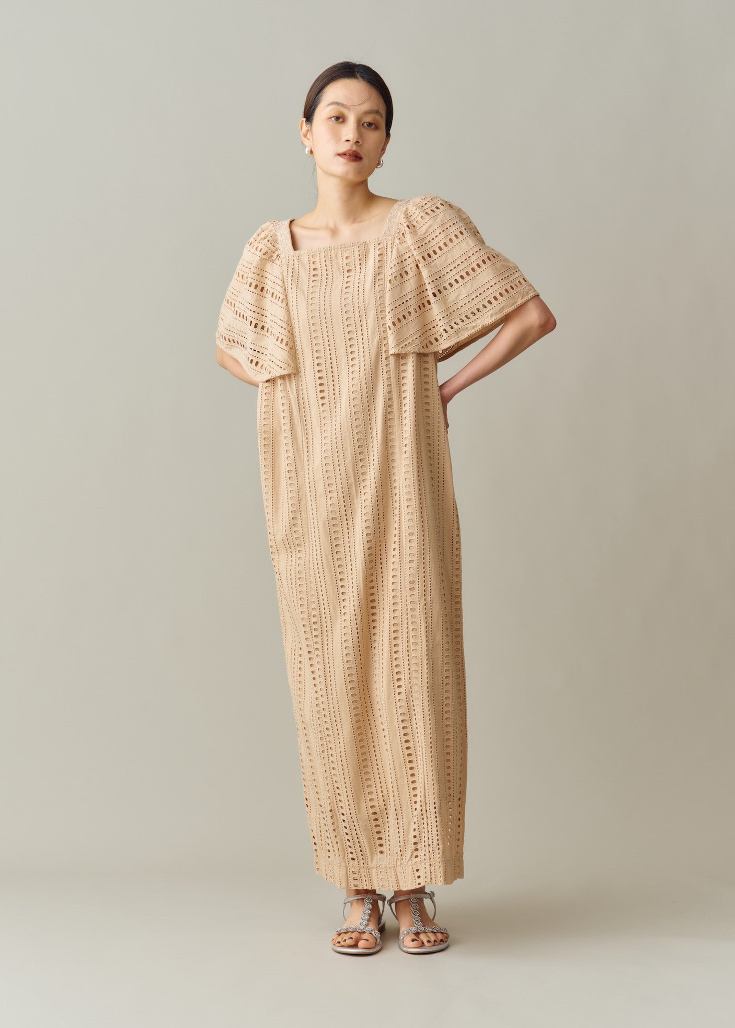 Stripe Cutwork Short Sleeve Dress | Pasand by ne Quittez pas