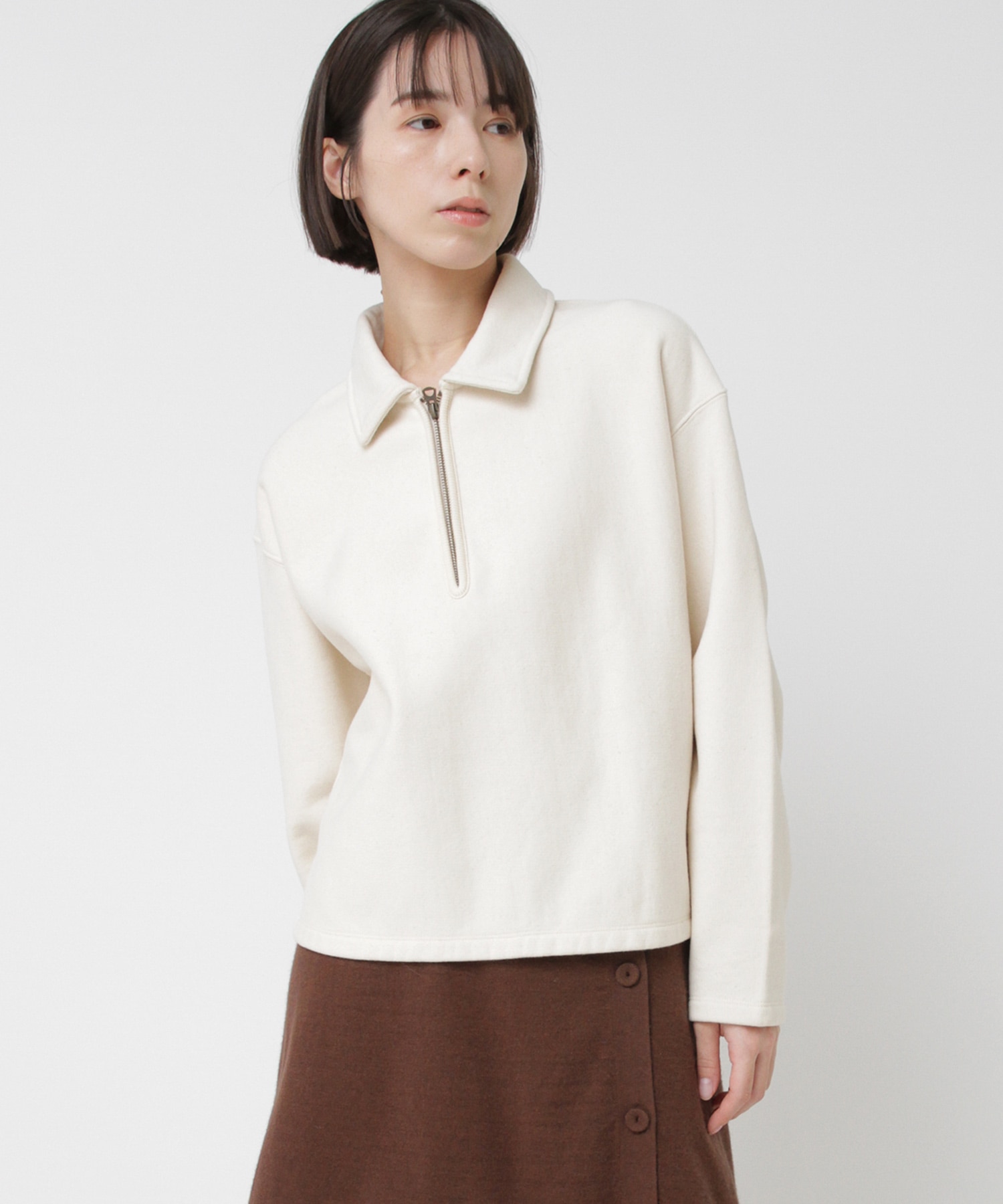 M2570 ヴィンテージライクジップアッププルオーバー(F キナリ