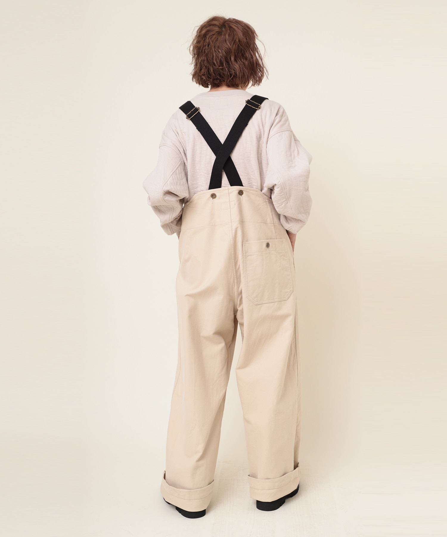 O0708 SOFT TWIST COTTONオーバーオール(M ブラック): オールインワン