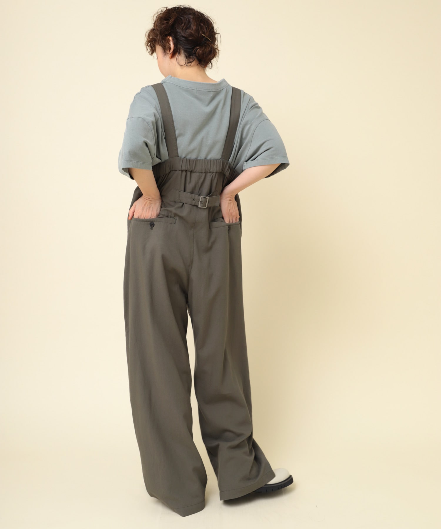 O0725 レーヨンリネンコットンオーバーオール(M ブラック