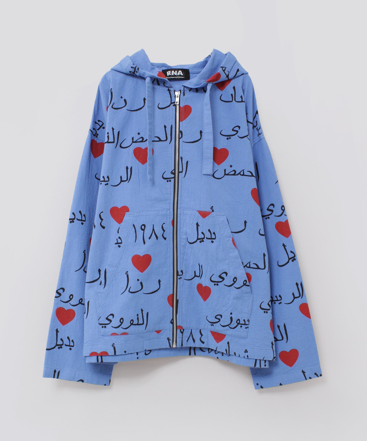 B2898 アラビアンハート柄ジップアップフーディ(M ブルー): トップス