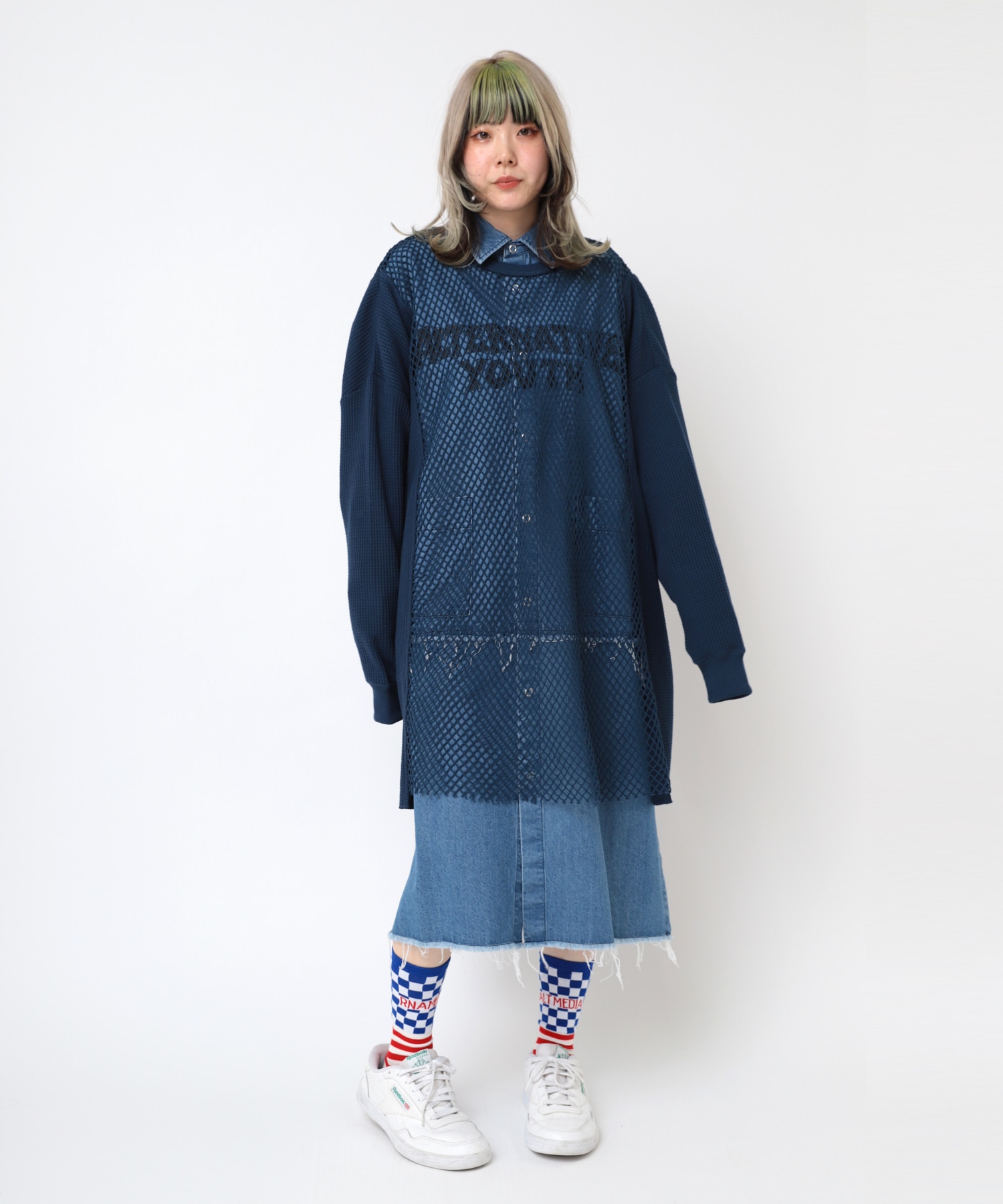 D1663 デニムロングシャツワンピース(M インディゴブルー): ワンピース