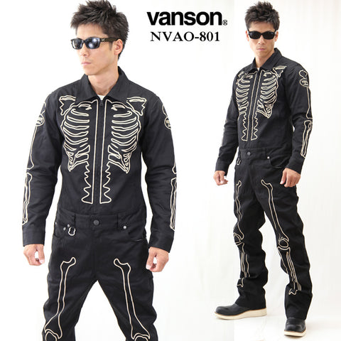 VANSON（バンソン）ツイルオールインワン つなぎ ボーン柄 nvao-801
