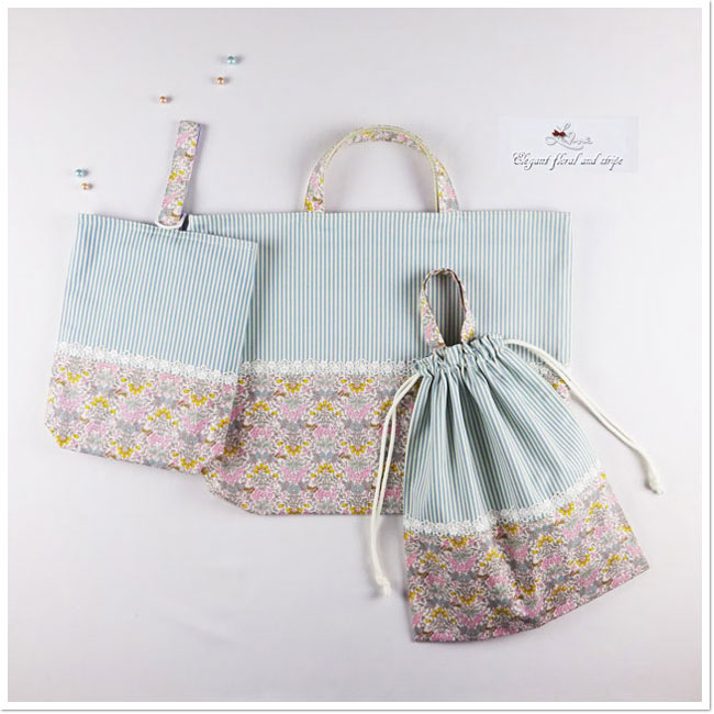 入園入学グッズ 3点セット【 リバティ風 花柄 】 大きめ レッスン