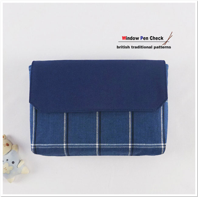お弁当袋 | マジックテープ 横入れ 封筒型 紺 チェック 入園入学グッズ