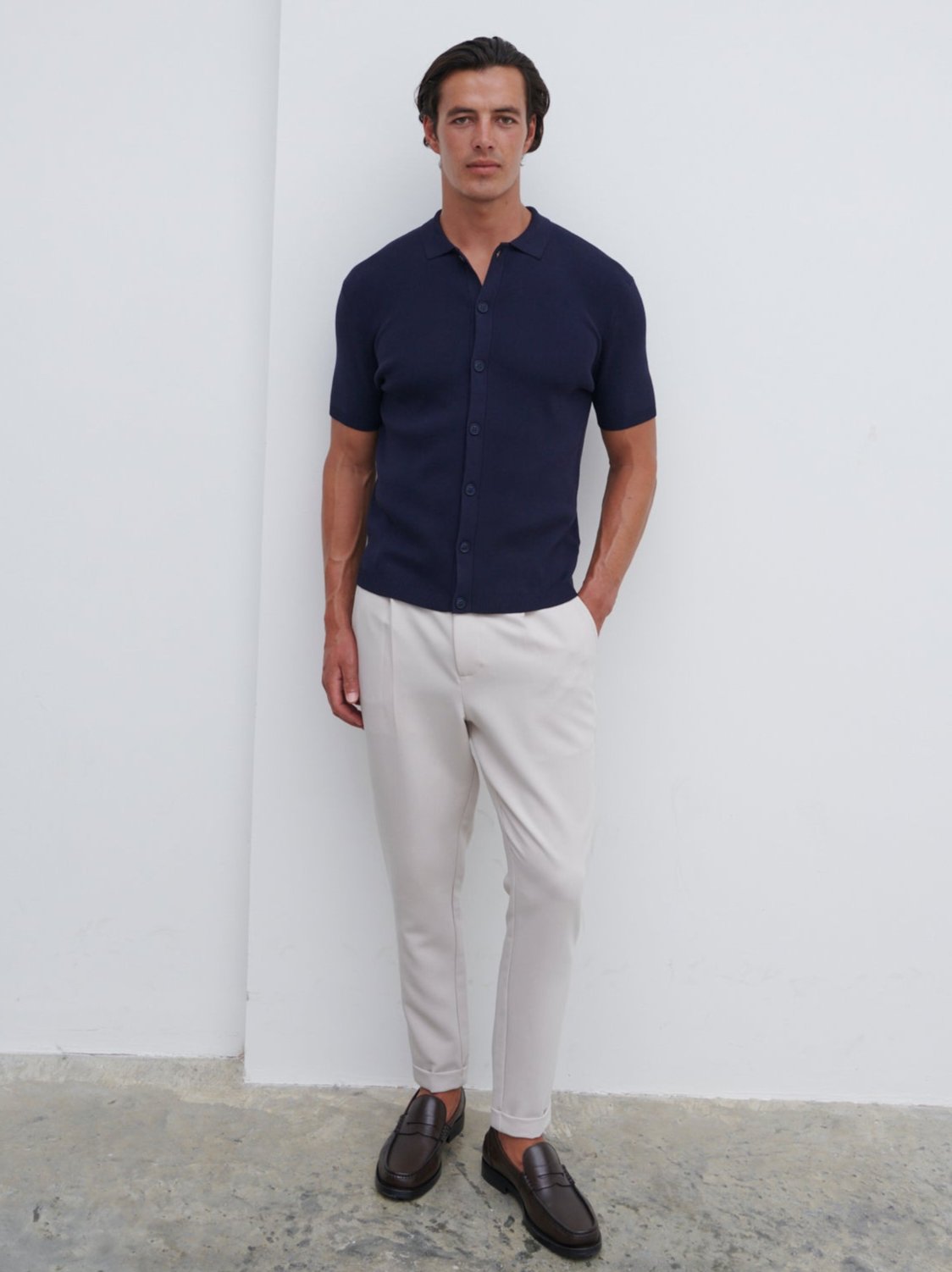 Jasper Button Down Knitted Shirt - Navy – Nobl