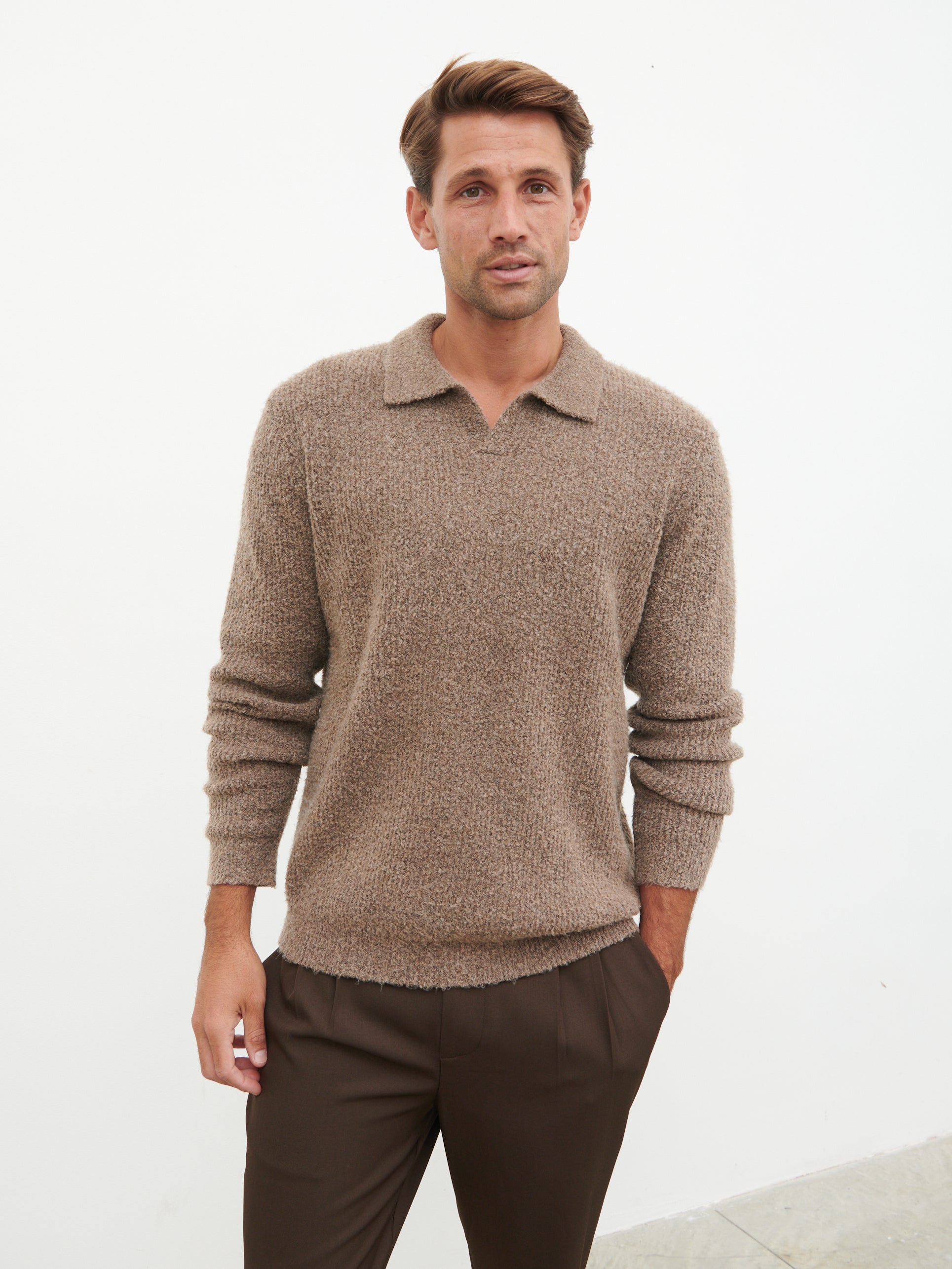Otto Oversized Knit Polo - Light Brown – Nobl